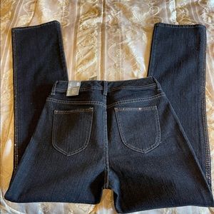 Chico’s jeans with rhinestone detail on outside of legs and back pockets